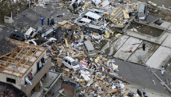 At center right, view of a home that was swept completely away. The Tsukuba tornado 
