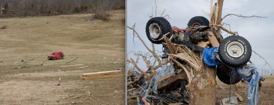 During the 2008 Super Tuesday outbreak, one of the longest tracked tornadoes in history ripped through primarily rural forestland in central Arkansas. Near the small community of Zion, the tornado hurled a Hummer a quarter mile from an obliterated residence. Another vehicle in the same area was mangled beyond recognition and wrapped around a denuded tree. The tornado does not appear on the 