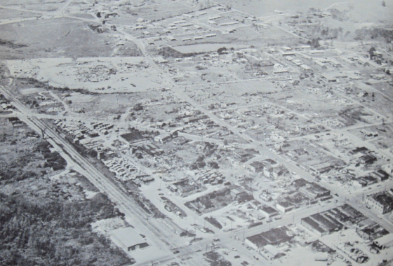 Aerial view of the damage swath in Guin. (Image used by C. F. Boone)
