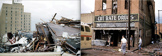 High school student David Reagan took color photographs of the tornado damage in downtown Waco following the devastating tornado of 1953. At left, the remains of a collapsed building on the 400 block of Austin Avenue, where more than half the fatalities occurred. (