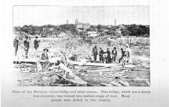 One of the few damage photographs available showing the aftermath of the Sherman tornado.