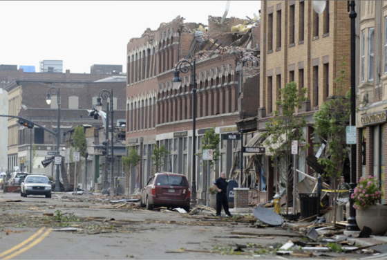 The tornado slowly intensified as it ripped through a historic section of downtown Springfield. (Image from AP).