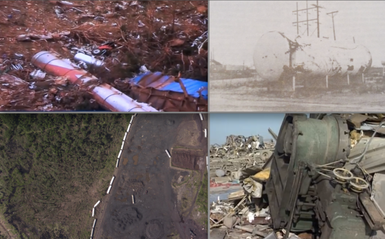Several EF5 tornadoes have thrown industrial equipment weighing in excess of 15,000 lbs long distances. At top left, the 2011 El Reno tornado hurled an oil tanker weighing approximately 25,000 lbs a mile without leaving any noticeable ground impacts. At top right, the 1970 Lubbock tornado tossed a 26,000 lb fertilizer tank 3/4 of a mile over a freeway and several undamaged fences. At bottom left, the 2011 Tuscaloosa tornado hurled a train car weighing 71,600lbs 130 yards in one throw, according to witnesses. At bottom right, the 1995 Pampa tornado lifted a 35,000 lb lathe. 