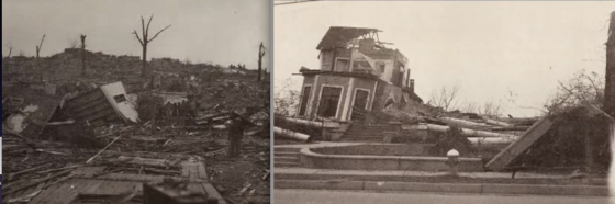 Catastrophic damage following the 1936 Tupelo tornado. 