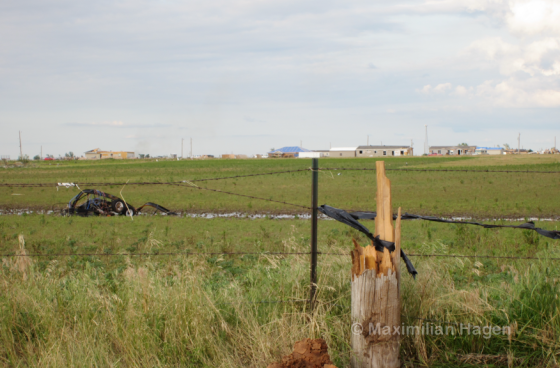 A quarter mile south of the I-40, an RV park was severely damaged in the tornado. A vehicle from the facility was thrown several hundred yards. Most of the powerlines along XX Street were snapped above the ground.