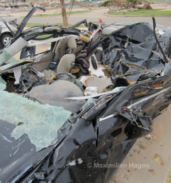 Dozens of vehicles were mangled beyond recognition in the medical center's parking lot.