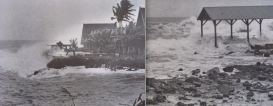 Hurricane Iwa battering Poipu, Kauai, with 35ft waves and wind gusts in excess of 90mph.