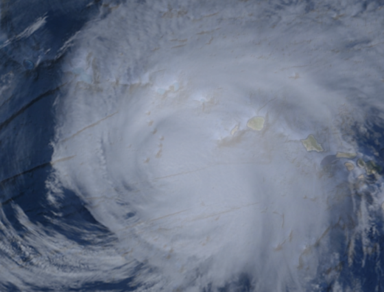 Hurricane Nina was a large, late-season tropical cyclone that brought wind gusts in excess of 80mph to Kauai and Oahu. Above is a creative representation of what the system may have looked like at closest approach to the islands.
